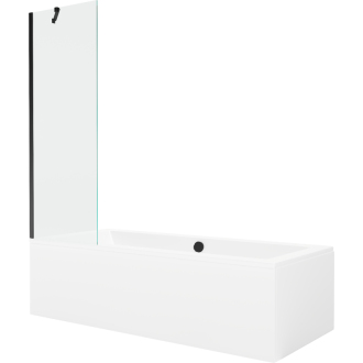 Mexen Cube obdĺžniková vaňa 170 x 80 cm s plášťom a 1 krídlovou zástenou 60 cm, priehľadná, čierna - 550517080X9506000070