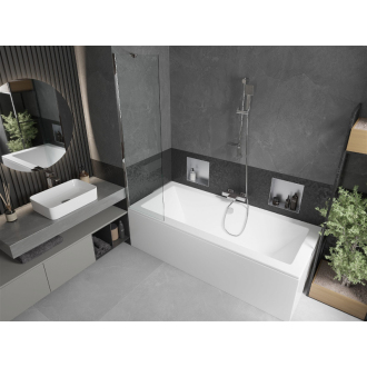 Mexen Cube obdĺžniková vaňa 180 x 80 cm s plášťom a 1 krídlovou zástenou 50 cm, transparentná, chróm - 550518080X9505000001