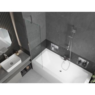 Mexen Cube obdĺžniková vaňa 180 x 80 cm s plášťom a 1 krídlovou zástenou 50 cm, transparentná, chróm - 550518080X9505000001