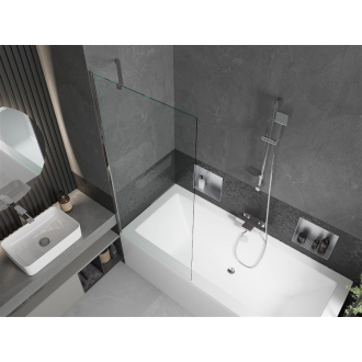 Mexen Cube obdĺžniková vaňa 180 x 80 cm s plášťom a 1 krídlovou zástenou 80 cm, transparentná, chróm - 550518080X9508000001