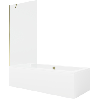 Mexen Cube vaňa 180x80cm panel + zástena 90 cm, priehľadná, zlatá 550518080X9509000050