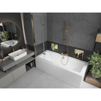 Mexen Cube obdĺžniková vaňa 170 x 80 cm s plášťom a 2 krídlovou zástenou 80 cm, priehľadná, zlatá - 550517080X9208025000