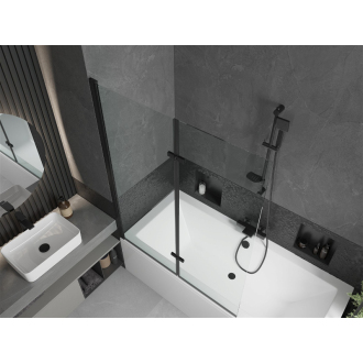 Mexen Cube obdĺžniková vaňa 170 x 80 cm s plášťom a 2 krídlovou zástenou 120 cm, priehľadná, čierna - 550517080X9212027000
