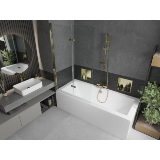 Mexen Cube obdĺžniková vaňa 180 x 80 cm s plášťom a 2-listovou zástenou 100 cm, transparentná, zlatá - 550518080X9210025000