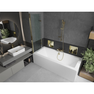 Mexen Cube obdĺžniková vaňa 180 x 80 cm s plášťom a 2-listovou zástenou 100 cm, transparentná, zlatá - 550518080X9210025000