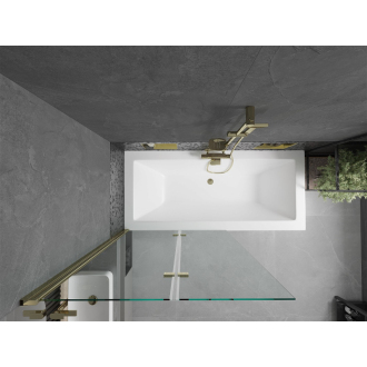 Mexen Cube obdĺžniková vaňa 180 x 80 cm s plášťom a 2-listovou zástenou 100 cm, transparentná, zlatá - 550518080X9210025000