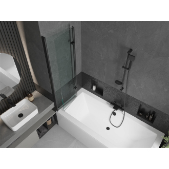 Mexen Cube obdĺžniková vaňa 180 x 80 cm s plášťom a 2 krídlovou zástenou 100 cm, priehľadná, čierna - 550518080X9210027000