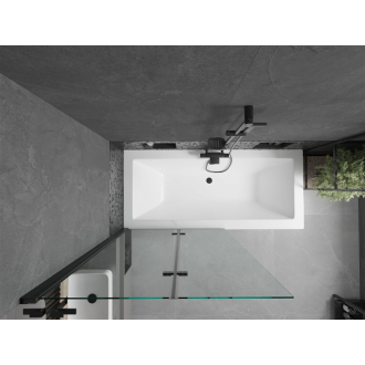 Mexen Cube obdĺžniková vaňa 180 x 80 cm s plášťom a 2 krídlovou zástenou 100 cm, priehľadná, čierna - 550518080X9210027000