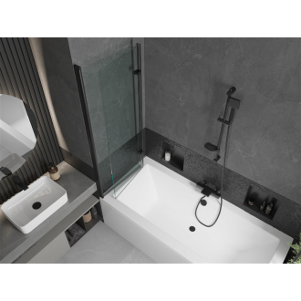 Mexen Cube obdĺžniková vaňa 180 x 80 cm s plášťom a 2 krídlovou zástenou 120 cm, priehľadná, čierna - 550518080X9212027000
