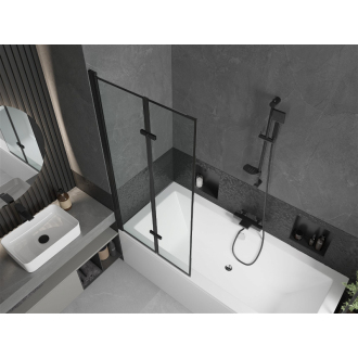 Mexen Cube obdĺžniková vaňa 180 x 80 cm s plášťom a 2 krídlovou zástenou 80 cm, čierny vzor - 550518080X92080027070
