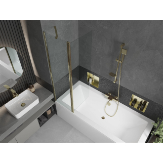 Mexen Cube obdĺžniková vaňa 170 x 80 cm s plášťom a 1 krídlovou zástenou 100 cm, priehľadná, zlatá - 550517080X9410115000
