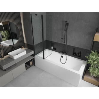 Mexen Cube obdĺžniková vaňa 170 x 80 cm s plášťom a 1-krídlovou zástenou 100 cm, priehľadná, čierna - 550517080X9410117000