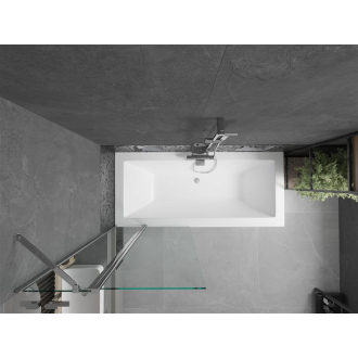 Mexen Cube obdĺžniková vaňa 180 x 80 cm s plášťom a 1 krídlovou zástenou 80 cm, transparentná, chróm - 550518080X9408110100