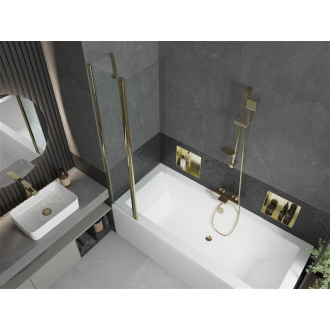 Mexen Cube obdĺžniková vaňa 180 x 80 cm s plášťom a 1-krídlovou zástenou 80 cm, priehľadná, zlatá - 550518080X9408115000