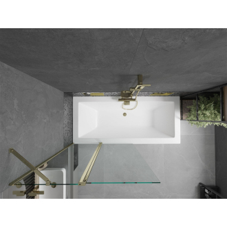 Mexen Cube obdĺžniková vaňa 180 x 80 cm s plášťom a 1-krídlovou zástenou 100 cm, priehľadná, zlatá - 550518080X9410115000