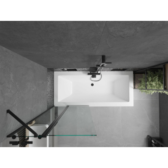 Mexen Cube obdĺžniková vaňa 180 x 80 cm s plášťom a 1 krídlovou zástenou 80 cm, priehľadná, čierna - 550518080X9408117000