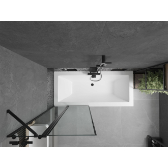 Mexen Cube obdĺžniková vaňa 180 x 80 cm s plášťom a 1 krídlovou zástenou 80 cm, čierny vzor - 550518080X9408117070