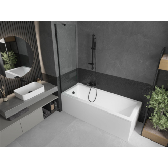 Mexen Cubik obdĺžniková vaňa 150 x 70 cm s plášťom a jednokrídlovou zástenou 50 cm, priehľadná, čierna - 550315070X9505000070