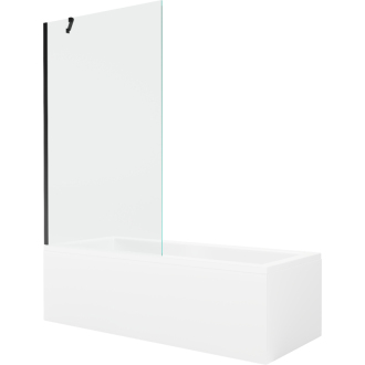 Mexen Cubik obdĺžniková vaňa 150 x 70 cm s plášťom a 1 krídlovou zástenou 100 cm, priehľadná, čierna - 550315070X9510000070