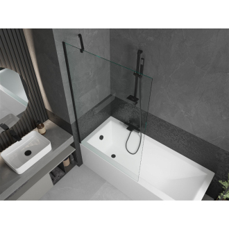 Mexen Cubik obdĺžniková vaňa 150 x 70 cm s plášťom a 1 krídlovou zástenou 100 cm, priehľadná, čierna - 550315070X9510000070