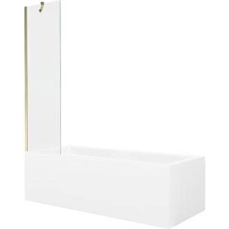 Mexen Cubik obdĺžniková vaňa 160 x 70 cm s plášťom a jednokrídlovou zástenou 50 cm, transparentná, zlatá - 550316070X9505000050