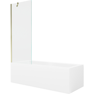 Mexen Cubik obdĺžniková vaňa 160 x 70 cm s plášťom a jednokrídlovou zástenou 70 cm, priehľadná, zlatá - 550316070X9507000050