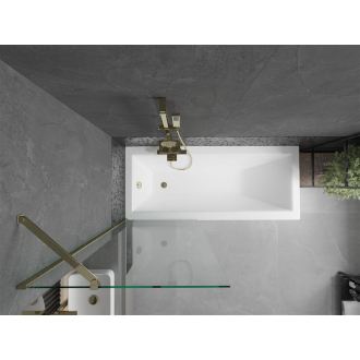 Mexen Cubik obdĺžniková vaňa 160 x 70 cm s plášťom a jednokrídlovou zástenou 70 cm, priehľadná, zlatá - 550316070X9507000050