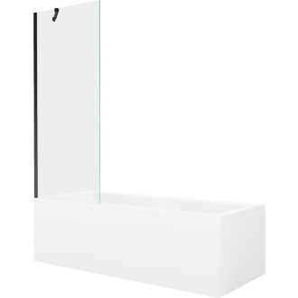 Mexen Cubik obdĺžniková vaňa 160 x 70 cm s plášťom a jednokrídlovou zástenou 70 cm, priehľadná, čierna - 550316070X9507000070
