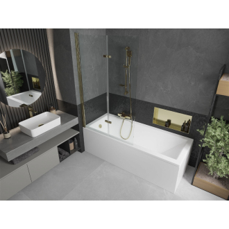 Mexen Cubik obdĺžniková vaňa 150 x 70 cm s plášťom a 2-listovou zástenou 100 cm, transparentná, zlatá - 550315070X9210025000