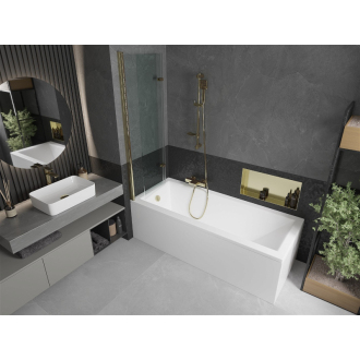Mexen Cubik obdĺžniková vaňa 150 x 70 cm s plášťom a 2-listovou zástenou 100 cm, transparentná, zlatá - 550315070X9210025000