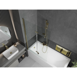 Mexen Cubik obdĺžniková vaňa 150 x 70 cm s plášťom a 2-listovou zástenou 100 cm, transparentná, zlatá - 550315070X9210025000