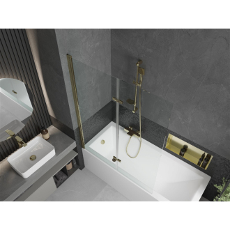 Mexen Cubik obdĺžniková vaňa 150 x 70 cm s plášťom a 2-listovou zástenou 120 cm, transparentná, zlatá - 550315070X9212025000