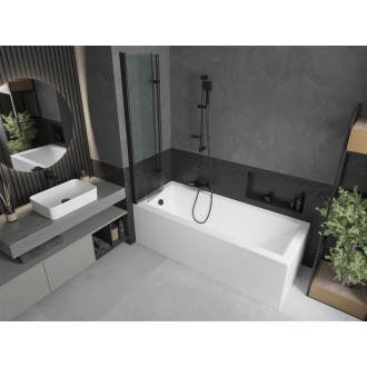Mexen Cubik obdĺžniková vaňa 150 x 70 cm s plášťom a 2 krídlovou zástenou 80 cm, priehľadná, čierna - 550315070X9208027000