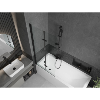 Mexen Cubik obdĺžniková vaňa 150 x 70 cm s plášťom a 2 krídlovou zástenou 80 cm, priehľadná, čierna - 550315070X9208027000