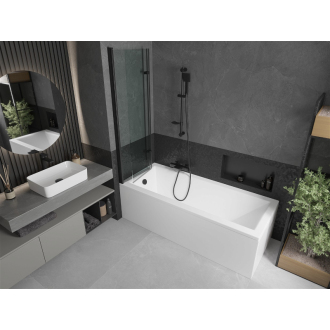 Mexen Cubik obdĺžniková vaňa 150 x 70 cm s plášťom a 2-listovou zástenou 100 cm, transparentná, čierna - 550315070X9210027000
