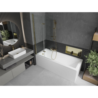 Mexen Cubik obdĺžniková vaňa 160 x 70 cm s plášťom a 2-listovou zástenou 80 cm, transparentná, zlatá - 550316070X9208025000