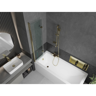 Mexen Cubik obdĺžniková vaňa 160 x 70 cm s plášťom a 2-listovou zástenou 80 cm, transparentná, zlatá - 550316070X9208025000