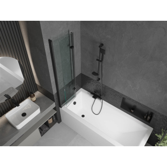 Mexen Cubik obdĺžniková vaňa 160 x 70 cm s plášťom a 2 krídlovou zástenou 80 cm, priehľadná, čierna - 550316070X9208027000