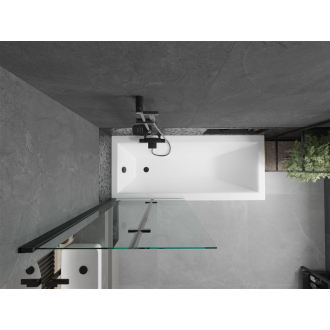 Mexen Cubik obdĺžniková vaňa 160 x 70 cm s plášťom a 2 krídlovou zástenou 80 cm, priehľadná, čierna - 550316070X9208027000