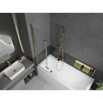 Mexen Cubik obdĺžniková vaňa 170 x 70 cm s plášťom a 2 krídlovou zástenou 80 cm, priehľadná, zlatá - 550317070X9208025000