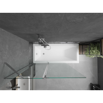 Mexen Cubik obdĺžniková vaňa 150 x 70 cm s plášťom a 1 krídlovou zástenou 120 cm, transparentná, chróm - 550315070X9412110100