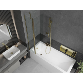 Mexen Cubik obdĺžniková vaňa 150 x 70 cm s plášťom a 1 krídlovou zástenou 80 cm, transparentná, zlatá - 550315070X9408115000