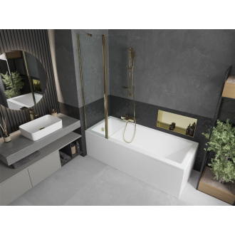 Mexen Cubik obdĺžniková vaňa 150 x 70 cm s plášťom a 1-listovou zástenou 100 cm, transparentná, zlatá - 550315070X9410115000