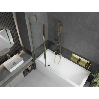 Mexen Cubik obdĺžniková vaňa 150 x 70 cm s plášťom a 1-listovou zástenou 100 cm, transparentná, zlatá - 550315070X9410115000
