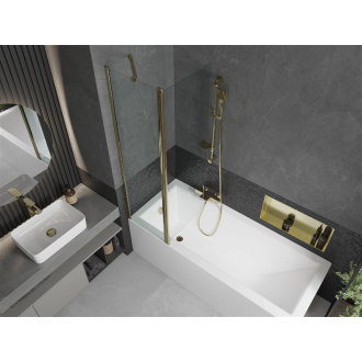 Mexen Cubik obdĺžniková vaňa 150 x 70 cm s plášťom a 1-listovou zástenou 100 cm, transparentná, zlatá - 550315070X9410115000
