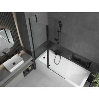 Mexen Cubik obdĺžniková vaňa 150 x 70 cm s plášťom a 1 krídlovou zástenou 120 cm, priehľadná, čierna - 550315070X9412117000