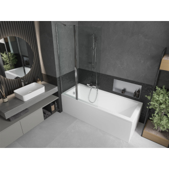 Mexen Cubik obdĺžniková vaňa 160 x 70 cm s plášťom a 1 krídlovou zástenou 100 cm, transparentná, chróm - 550316070X9410110100