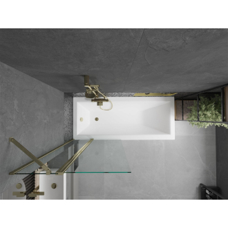 Mexen Cubik obdĺžniková vaňa 160 x 70 cm s plášťom a 1 krídlovou zástenou 80 cm, priehľadná, zlatá - 550316070X9408115000