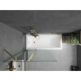 Mexen Cubik obdĺžniková vaňa 160 x 70 cm s plášťom a 1-listou zástenou 100 cm, transparentná, zlatá - 550316070X9410115000
