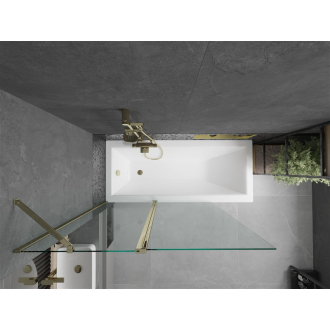 Mexen Cubik obdĺžniková vaňa 160 x 70 cm s plášťom a 1-listou zástenou 120 cm, transparentná, zlatá - 550316070X9412115000